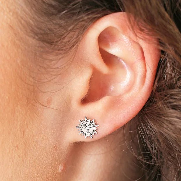 Sterling Silver Sunshine Face Studs - 75188 - Uneeka