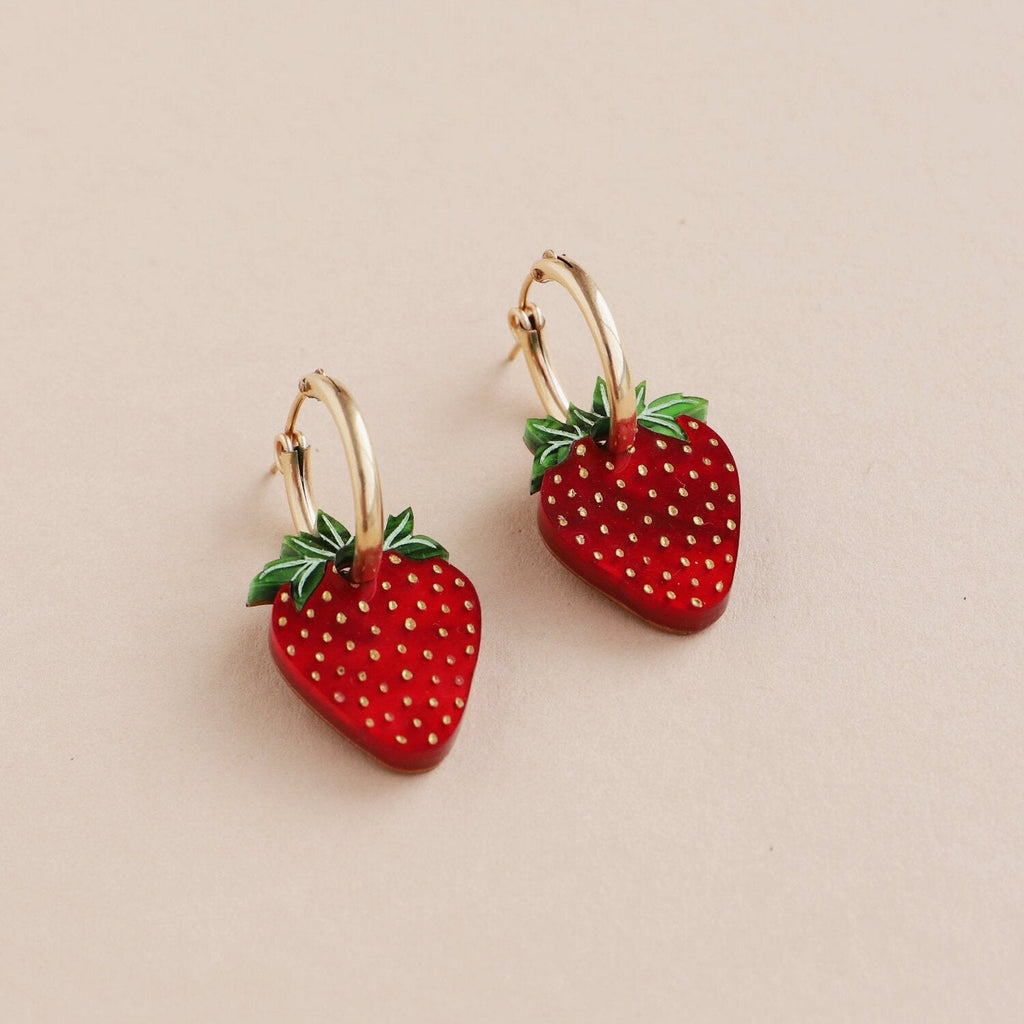 Strawberry Gold Hoops - GC4001E1 - Uneeka