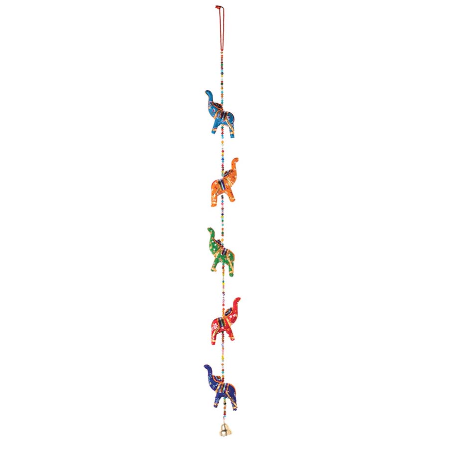 String of 5 Elephants With Bell Hanging Decoration - STR60 - Uneeka