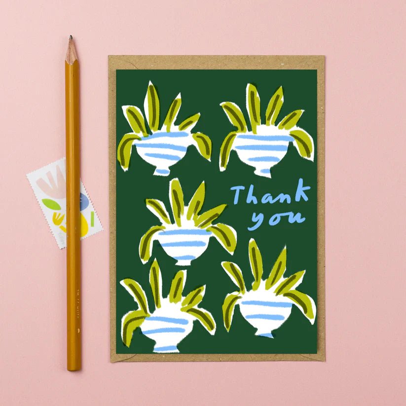 Striped Potted Plants Thank You Greetings Card - T07 Thanks Plants - Uneeka