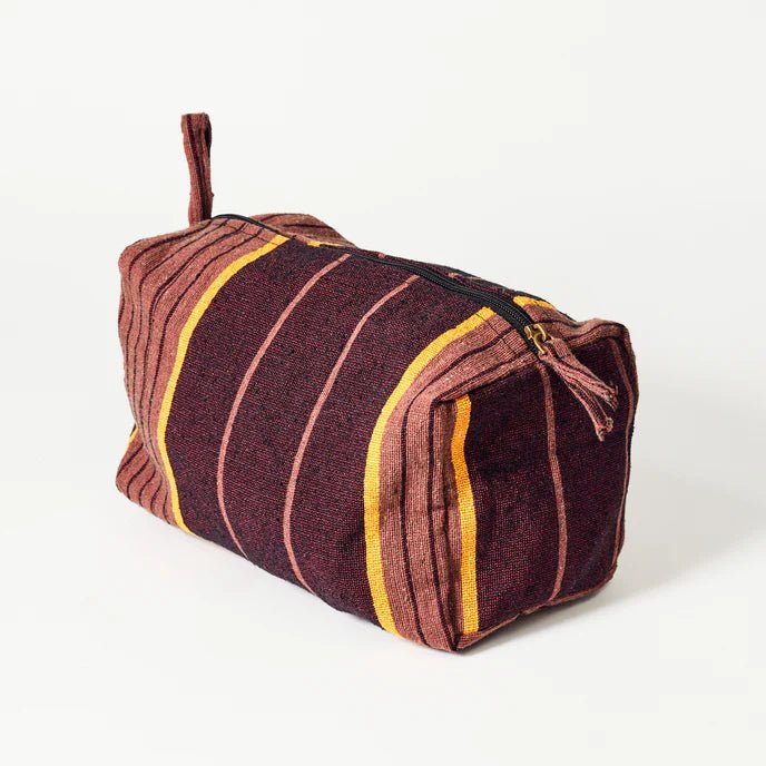 Striped Recycled Textile Zip Pouch Bag - 075401 - BROWN - Uneeka