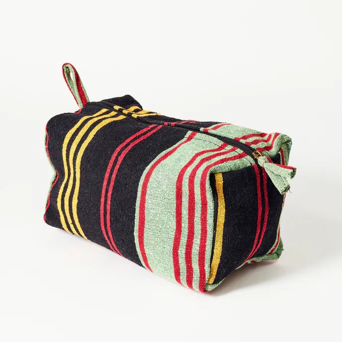 Striped Recycled Textile Zip Pouch Bag - 075401 - GREEN - Uneeka