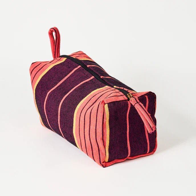 Striped Recycled Textile Zip Pouch Bag - 075401 - PINK - Uneeka