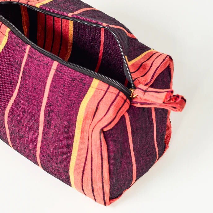 Striped Recycled Textile Zip Pouch Bag - 075401 - PURPLE - Uneeka