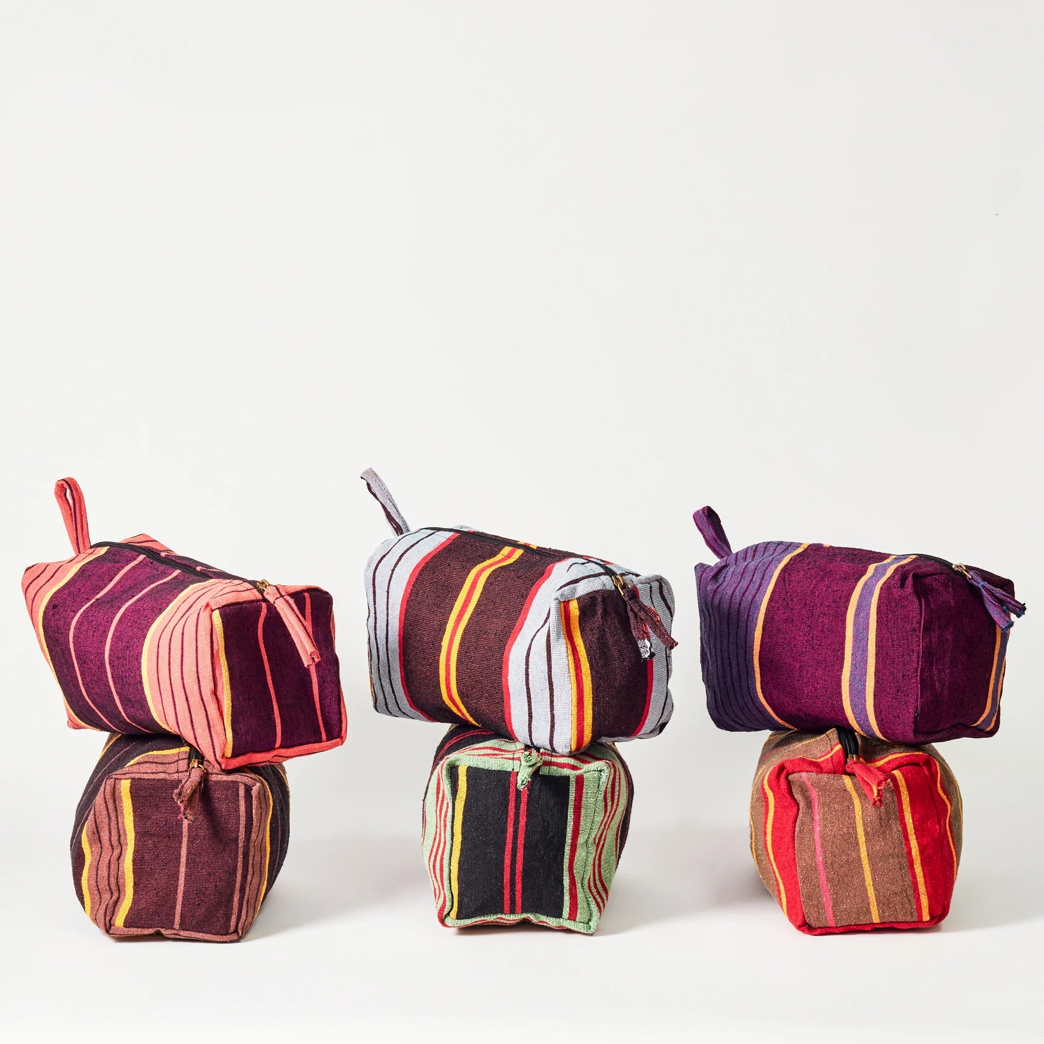 Striped Recycled Textile Zip Pouch Bag - 075401 - PURPLE - Uneeka