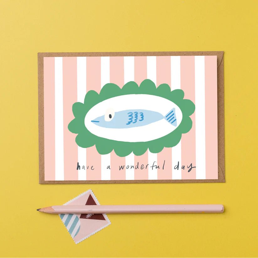 Striped Wonderful Day Fish Greetings Card - B37 Wonderful Fish - Uneeka