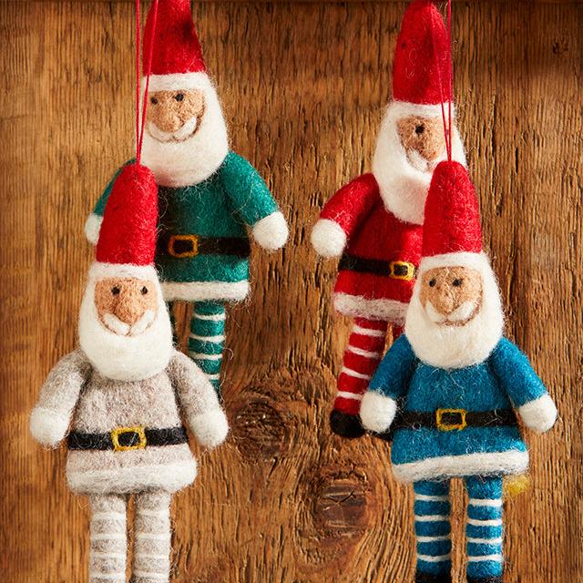 Assorted Colour Stripey Leg Felt Santa Decoration - XM385 - Uneeka