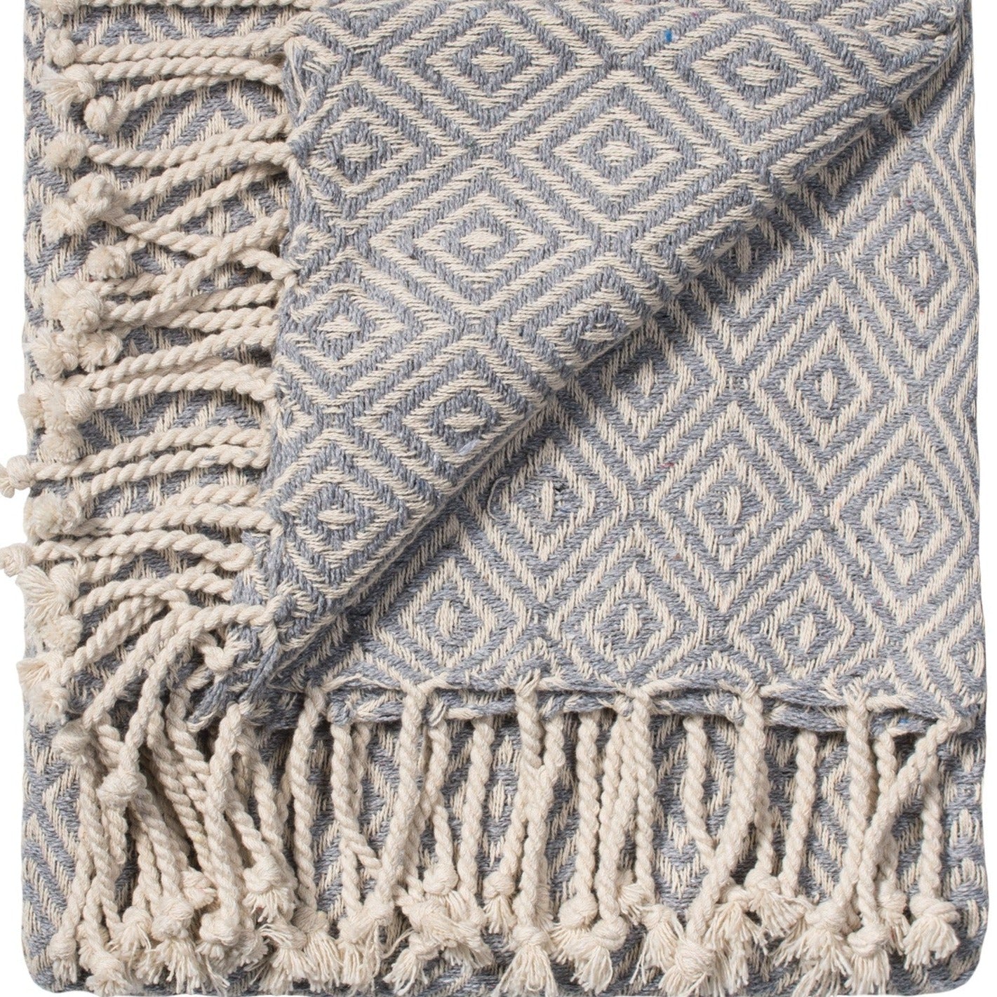 Subtle Tone Diamond Pattern Handloom Cotton Throw - TH142GY - Uneeka