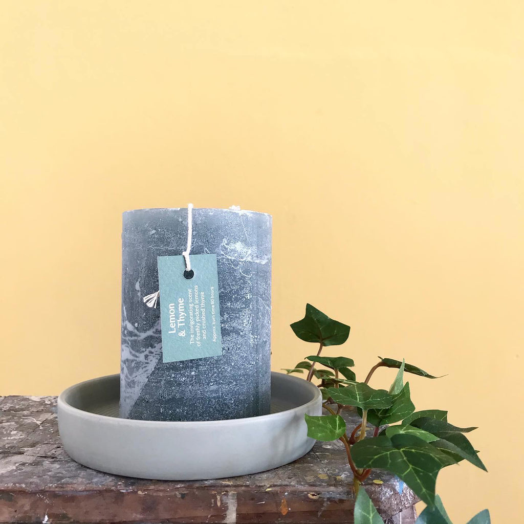 Summer Folk Lemon & Thyme Pillar Candle - F01110 - Uneeka