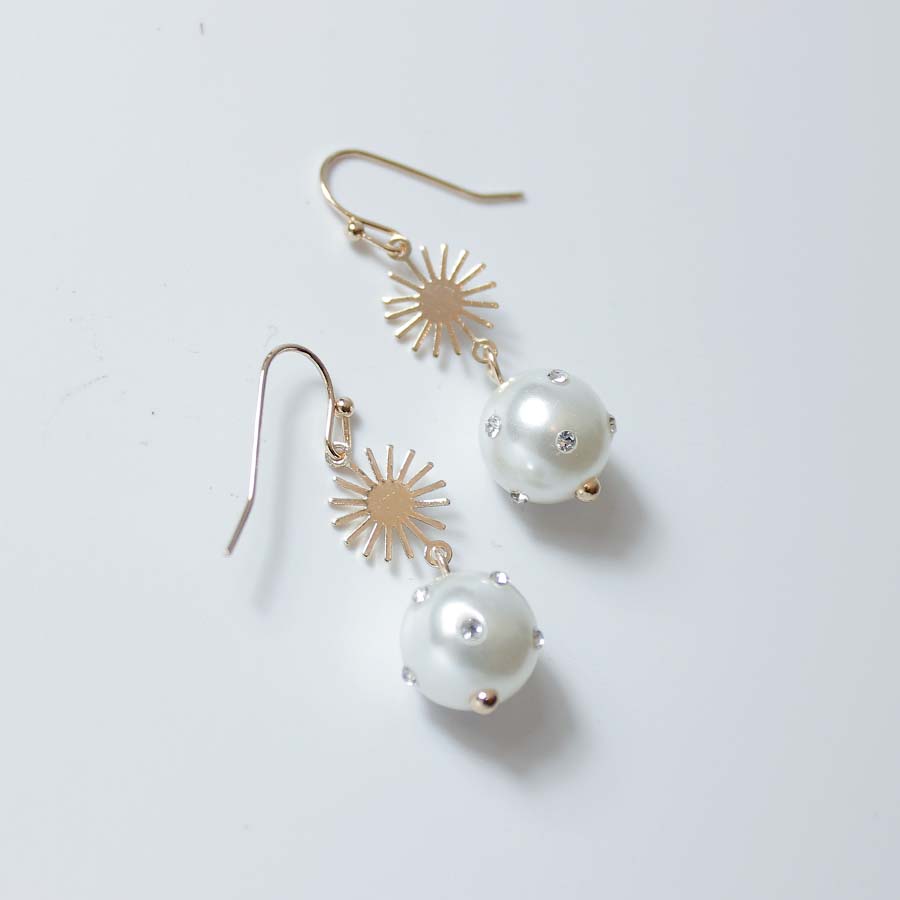 Sun and Pearl With Stone Drop Earrings - CE - 4267 - GD - Uneeka