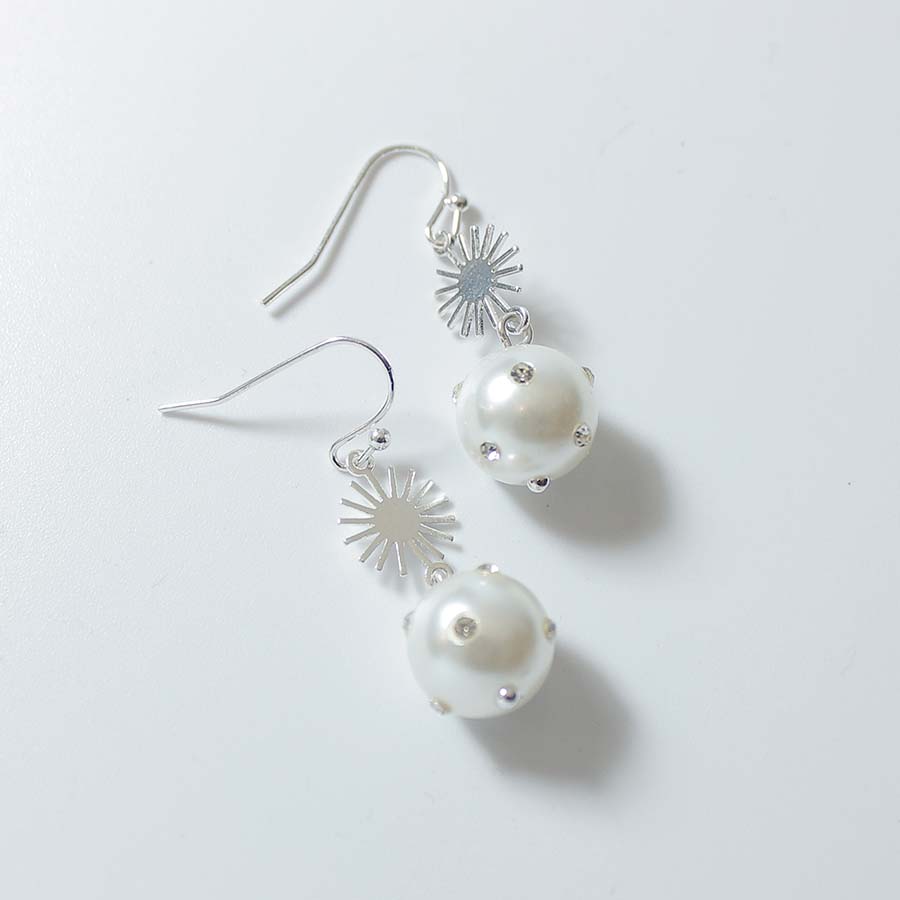 Sun and Pearl With Stone Drop Earrings - CE - 4267 - SL - Uneeka