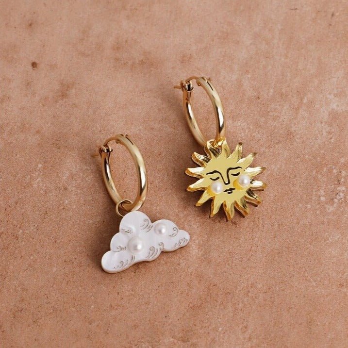 Wolf & Moon Sun & Cloud Gold Hoops - R0601E/19 - Uneeka