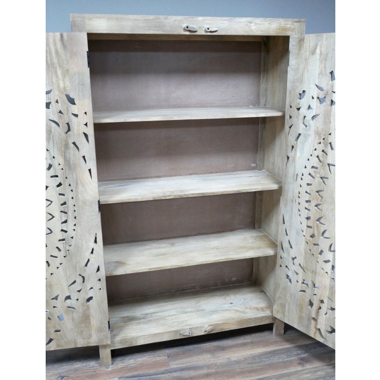 Tall Mango Wood Carved Circle Cut Out Cabinet - 10186 - Uneeka