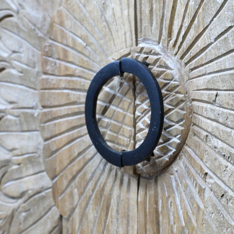 Tall Mango Wood Carved Circle Cut Out Cabinet - 10186 - Uneeka