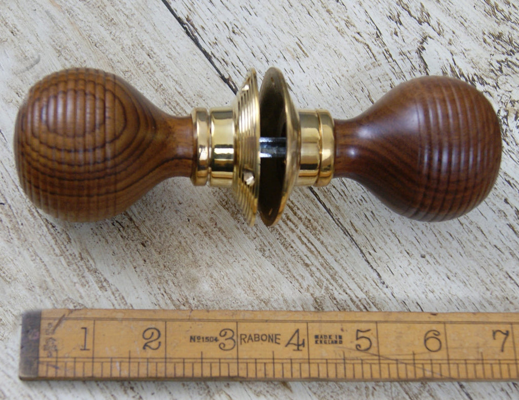 Teak and Brass Beehive Detail Door Knob Set - 01.081.TNB.50 - Uneeka