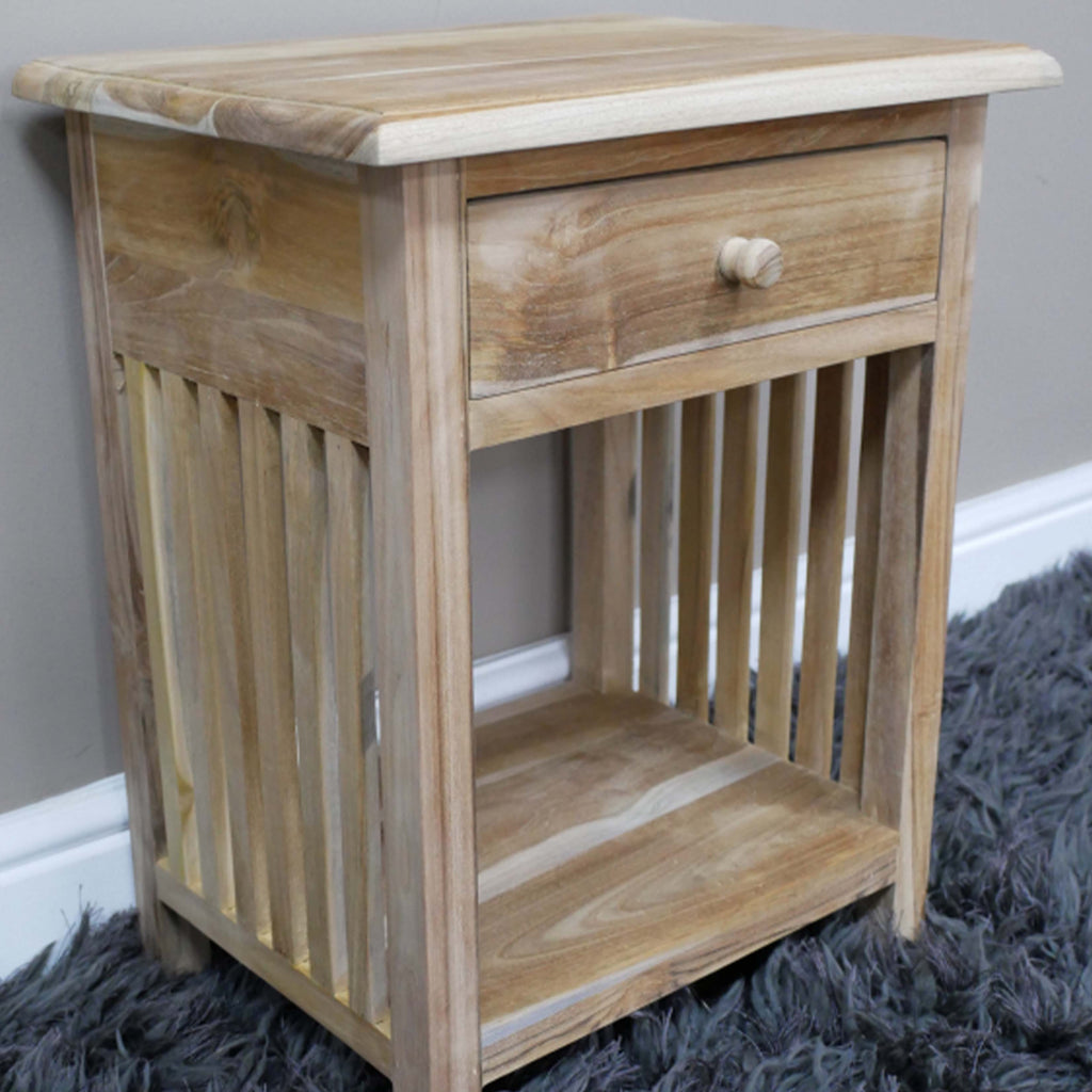 Teak Bedside Table with Side Panels - 8835 - Uneeka