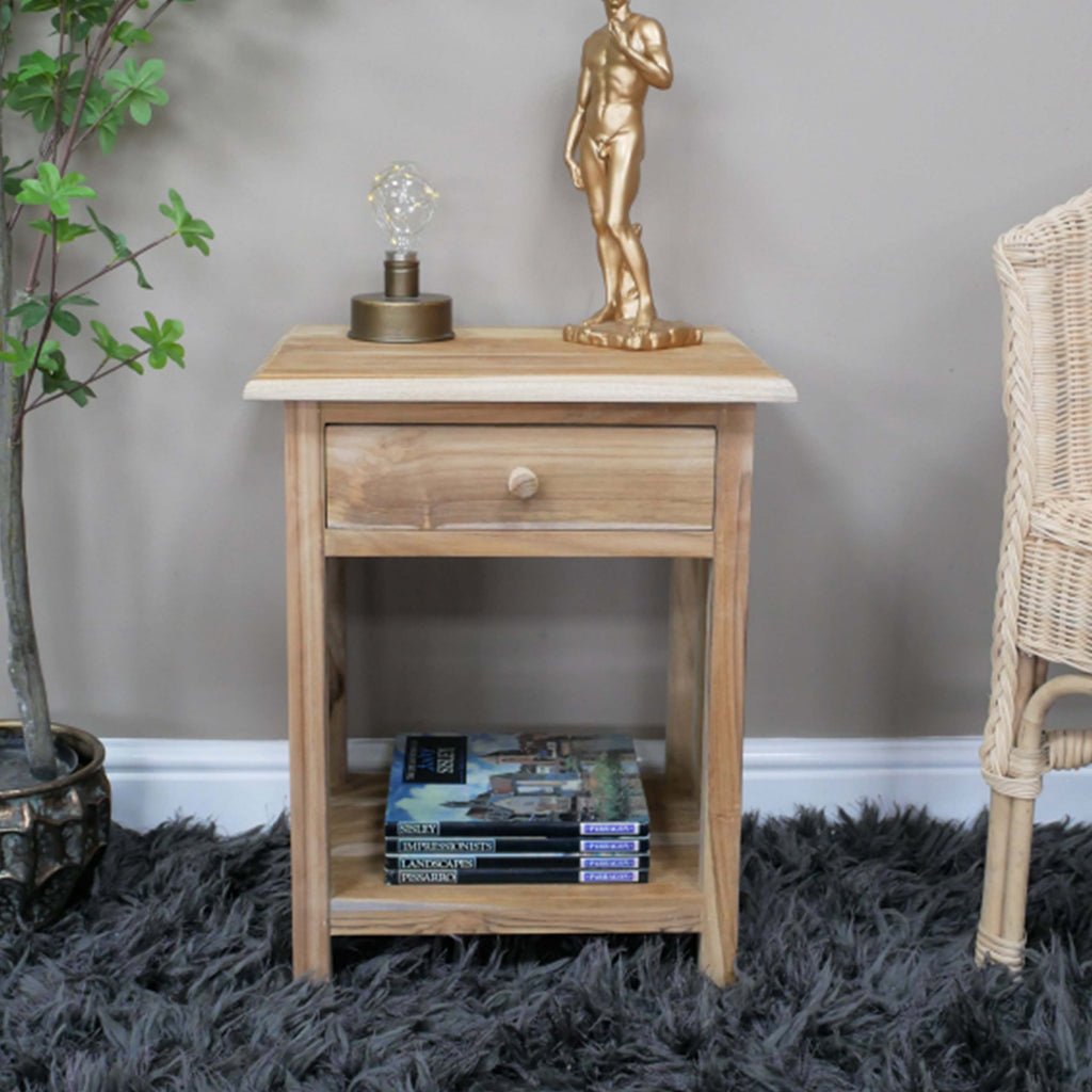 Teak Bedside Table with Side Panels - 8835 - Uneeka