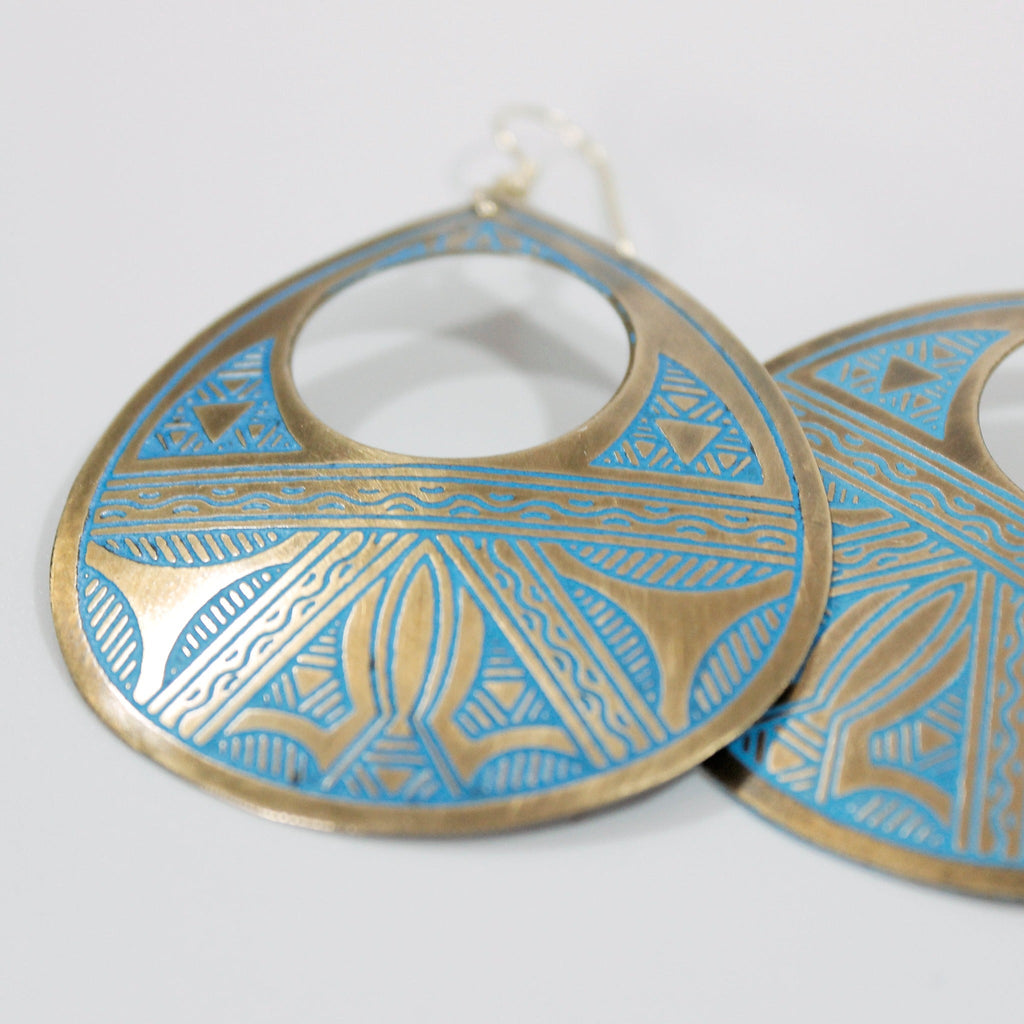 Teardrop Gold & Blue Earrings - TARE1704 - Uneeka