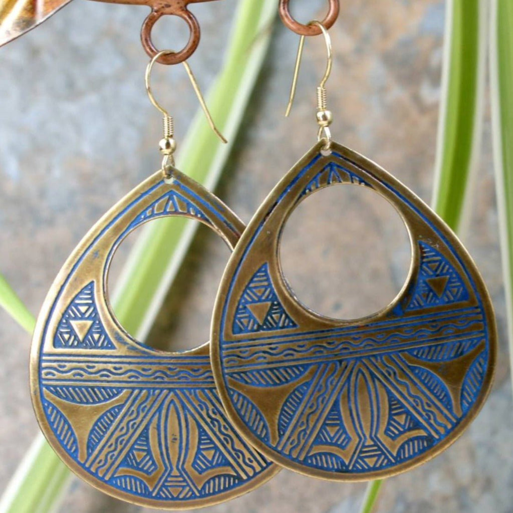 Teardrop Gold & Blue Earrings - TARE1704 - Uneeka