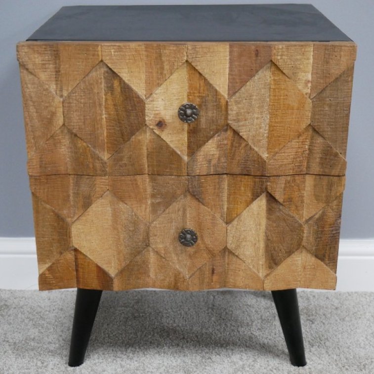 Textured Mango Wood Bedside Table - 6347 - Uneeka