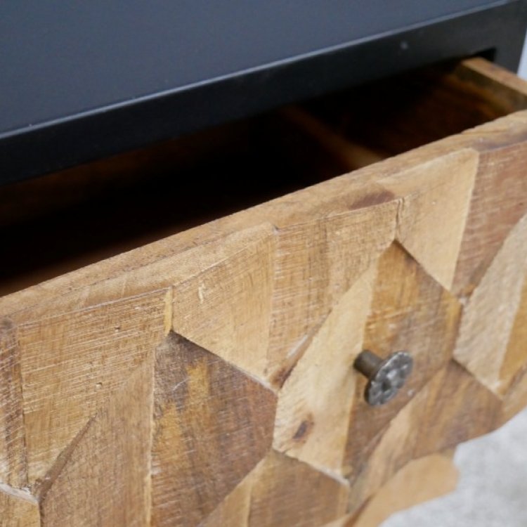 Textured Mango Wood Bedside Table - 6347 - Uneeka