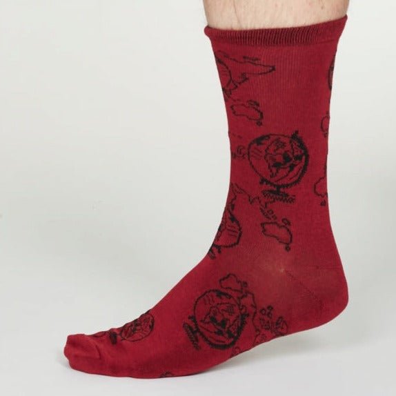 Thaddens Globe Bamboo Socks - SPM509 - CRANBERRY - Uneeka