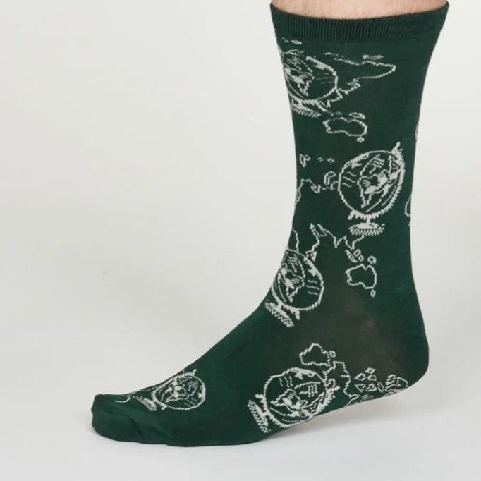 Thaddens Globe Bamboo Socks - SPM509 - FORESTGREEN - Uneeka