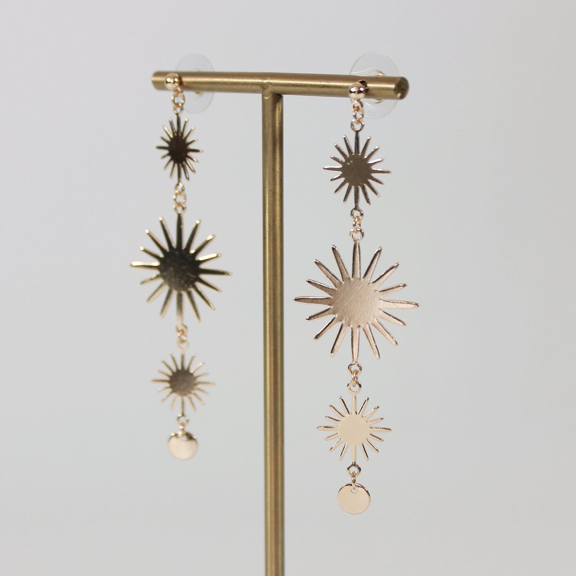 Three Drop Sun Shape Earrings - CE - 4280 - GD - Uneeka
