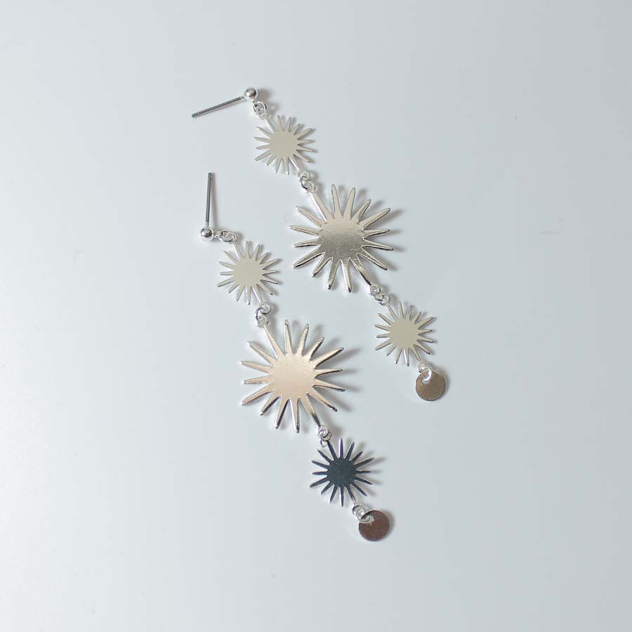 Three Drop Sun Shape Earrings - CE - 4280 - SL - Uneeka