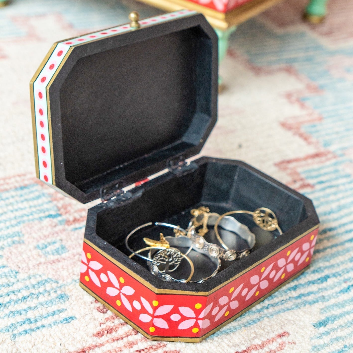 Traditional Floral Hand Painted Wooden Box - BX750 - Uneeka