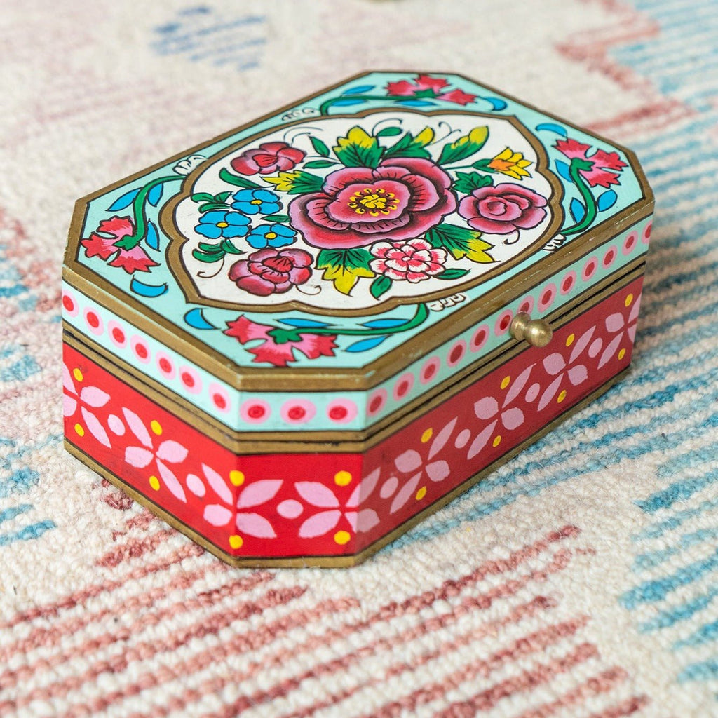 Traditional Floral Hand Painted Wooden Box - BX750 - Uneeka