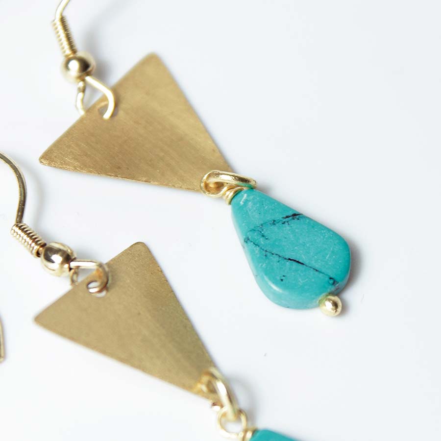 Triangle Shape With Turquoise Bead Earrings - TAR15727 - Uneeka