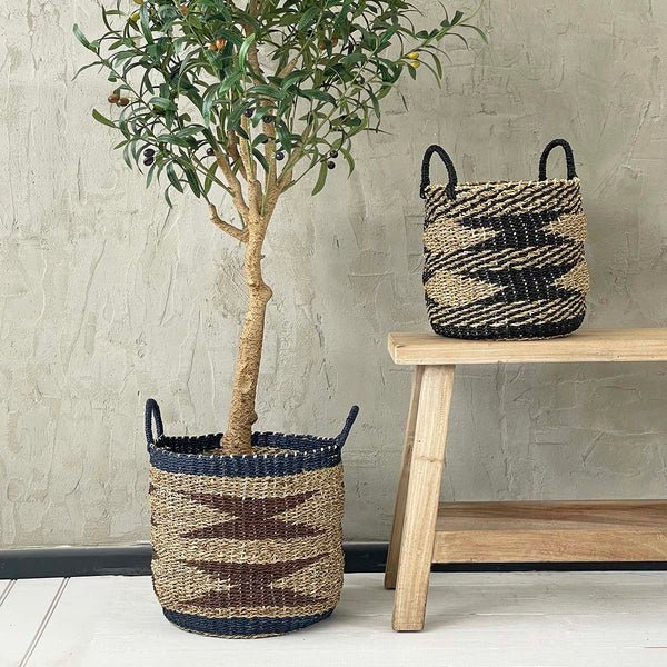 Tribal Style Geometric Seagrass Basket - BBBAS23465LS - SMALL - Uneeka