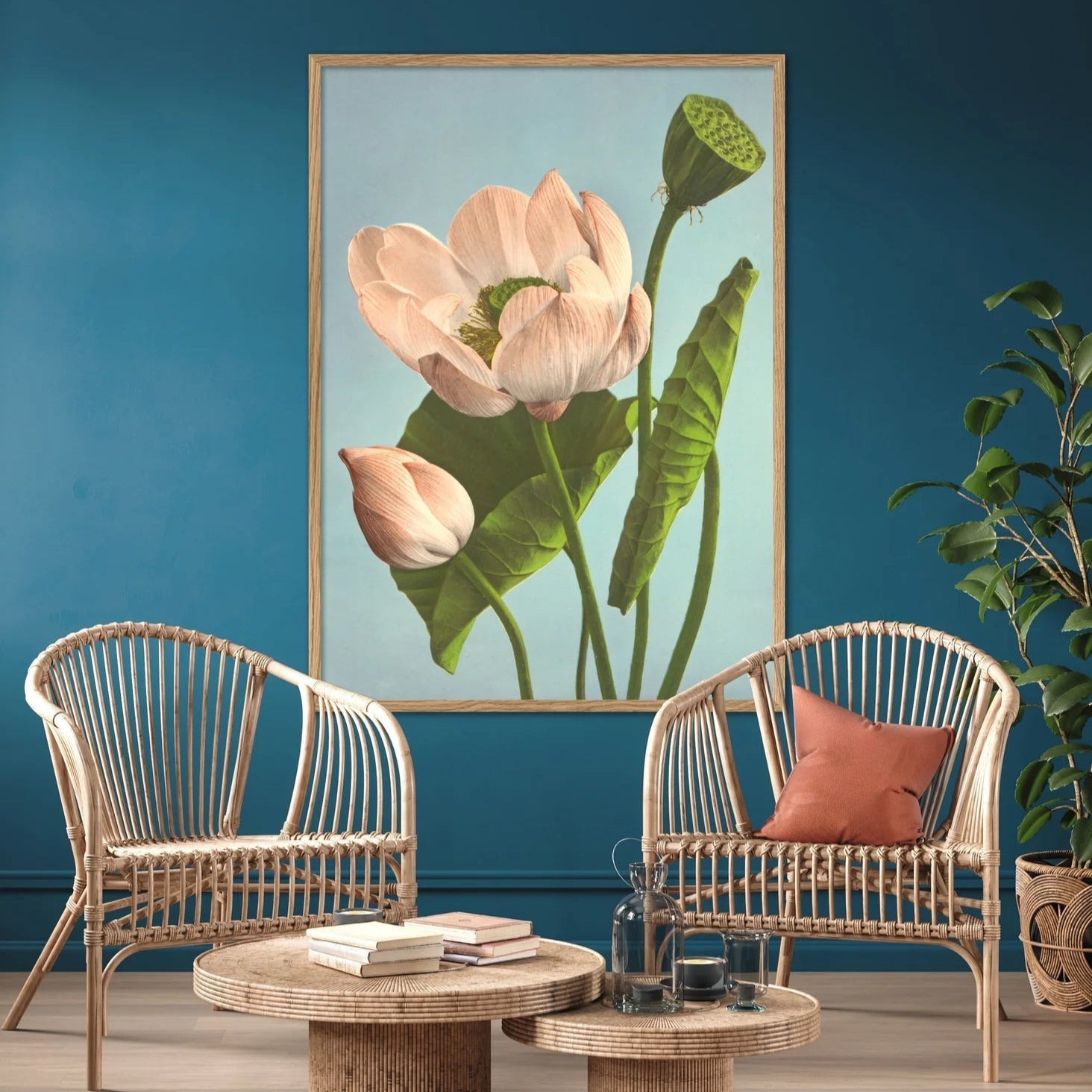 Triple Lotus Framed Art Print - OFG 50x70 9007 - Uneeka