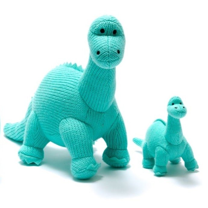 Turquoise Blue Diplodocus Knitted Dinosaur Baby Rattle - BY4181NB - SMALL - Uneeka