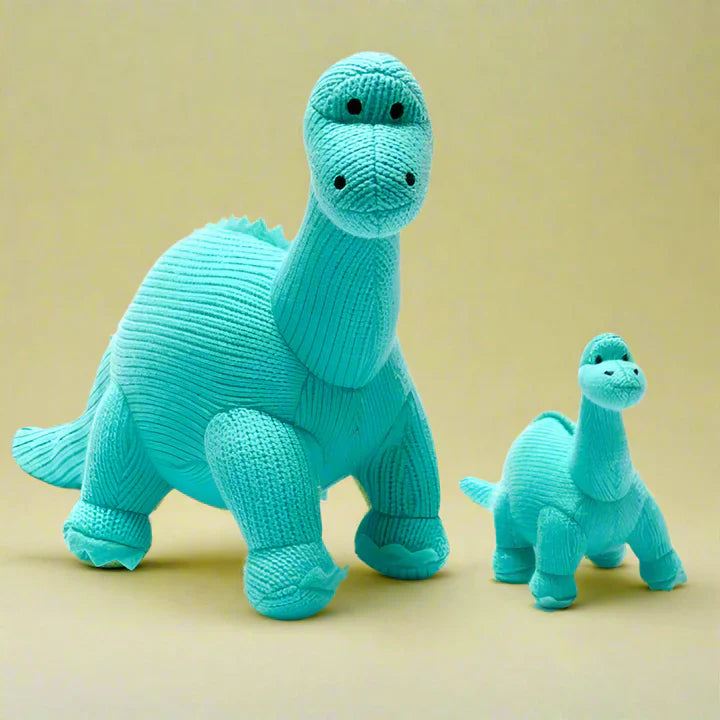 Turquoise Blue Diplodocus Knitted Dinosaur Baby Rattle - BY4181NB - SMALL - Uneeka