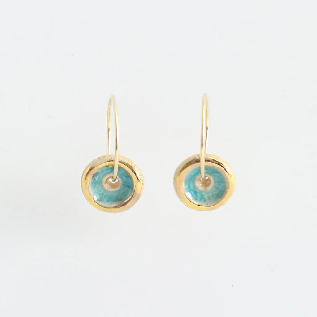 Turquoise Crackled Glass Hoop Gold Fill Earrings - 20GGP - Turquoise - Uneeka