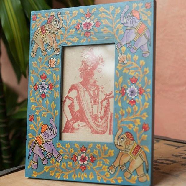 Turquoise Elephant Hand Painted Photo Frame - PF135 - Uneeka