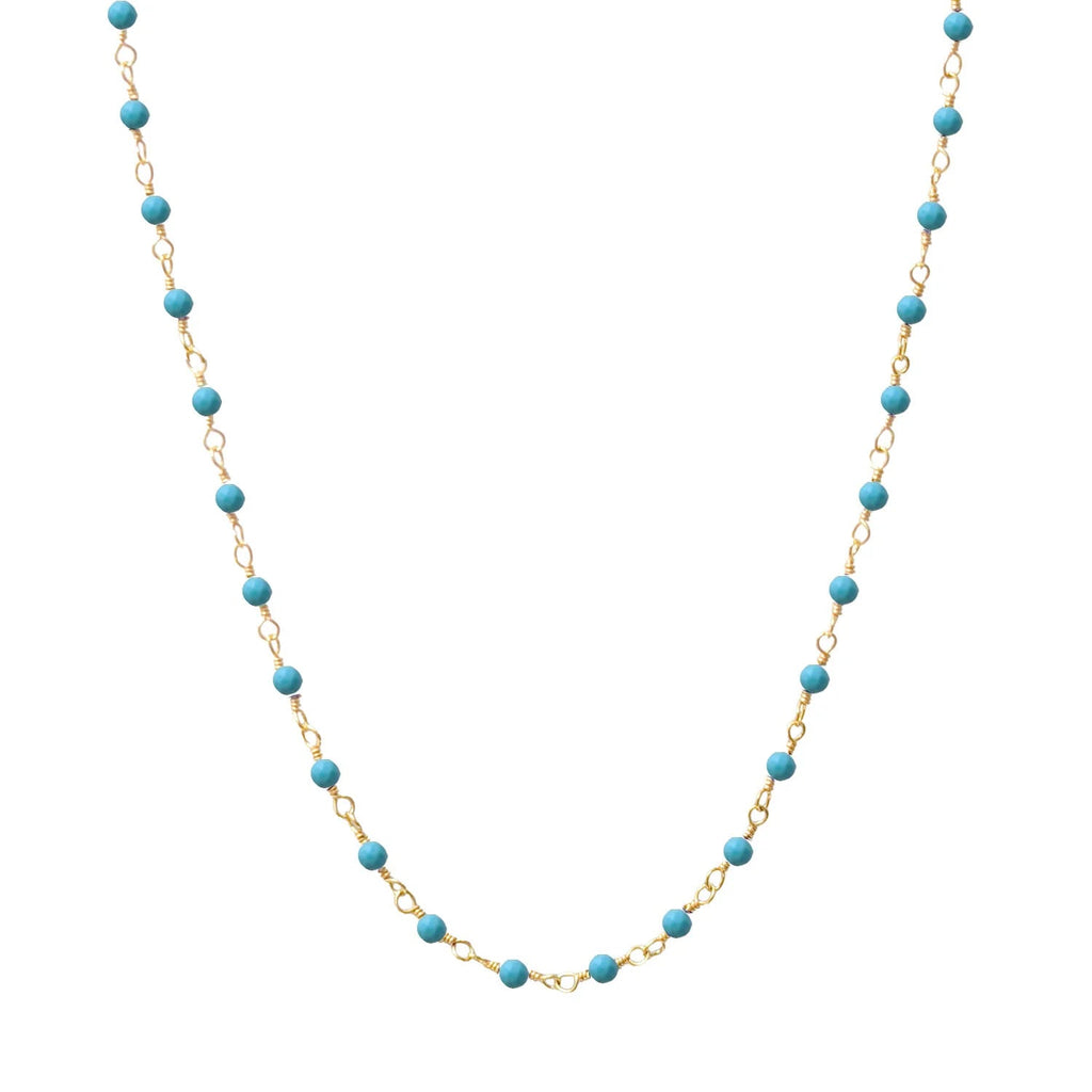 Turquoise Howlite Rosary Style Chain Necklace - HOWLITE TURQUOISE ROSARY CHAIN - SHORT - Uneeka