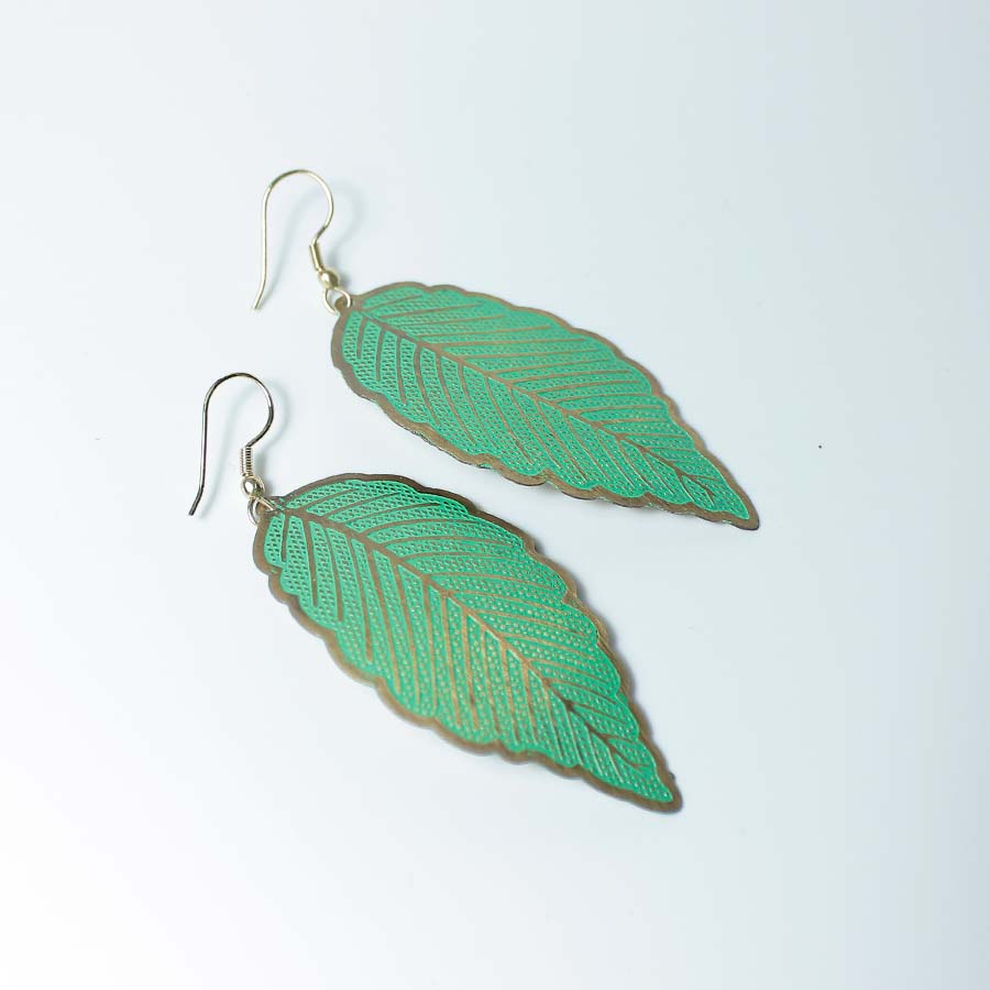 Turquoise Large Leaf Earrings - TARTU1702 - Uneeka