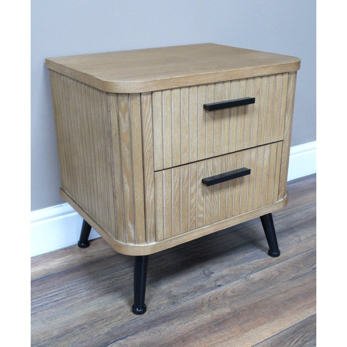 Two Drawer Panelled Fir Wood Bedside Cabinet - 9933 - Uneeka