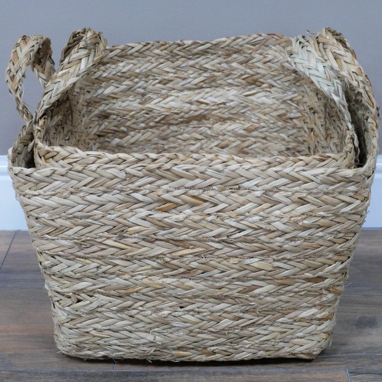 Two Handle Natural Woven Square Basket / Planter - 8519 - SMALL - Uneeka