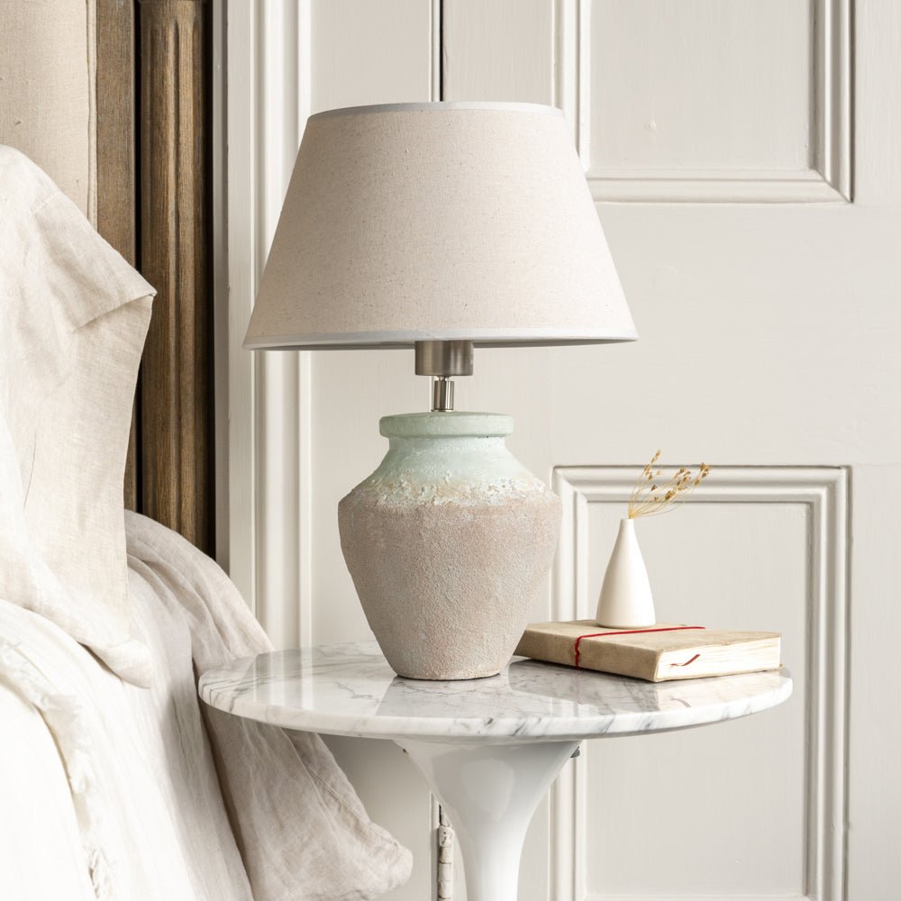 Two Tone Stoneware Lamp with Cream Shade - YH21201 - Uneeka