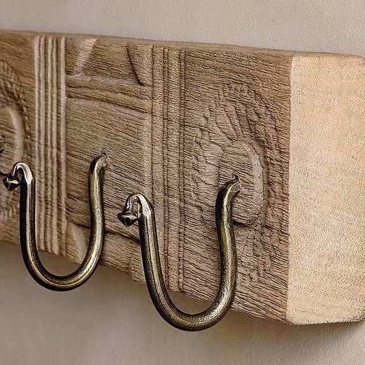 Veduru Natural Mango Wood Carved Hook Rack - VE0702 - Uneeka