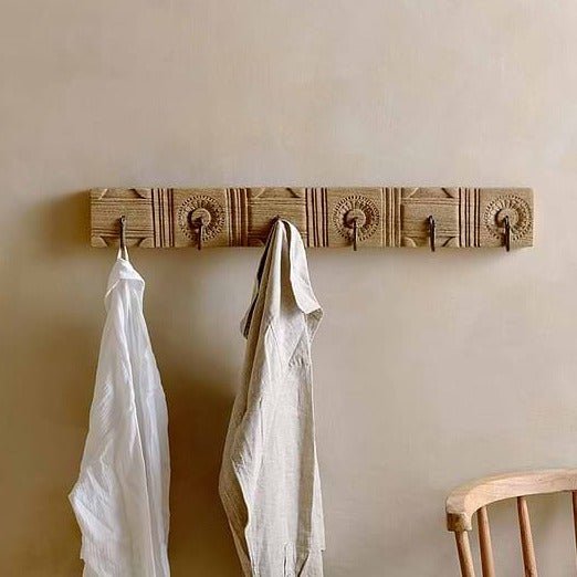 Veduru Natural Mango Wood Carved Hook Rack - VE0702 - Uneeka