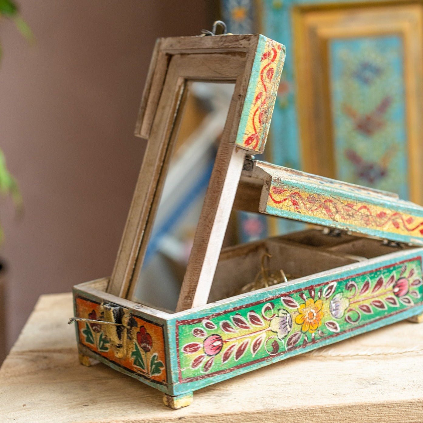 Vintage Hand Painted Mirror Jewellery Box - MRBOX1 - Uneeka