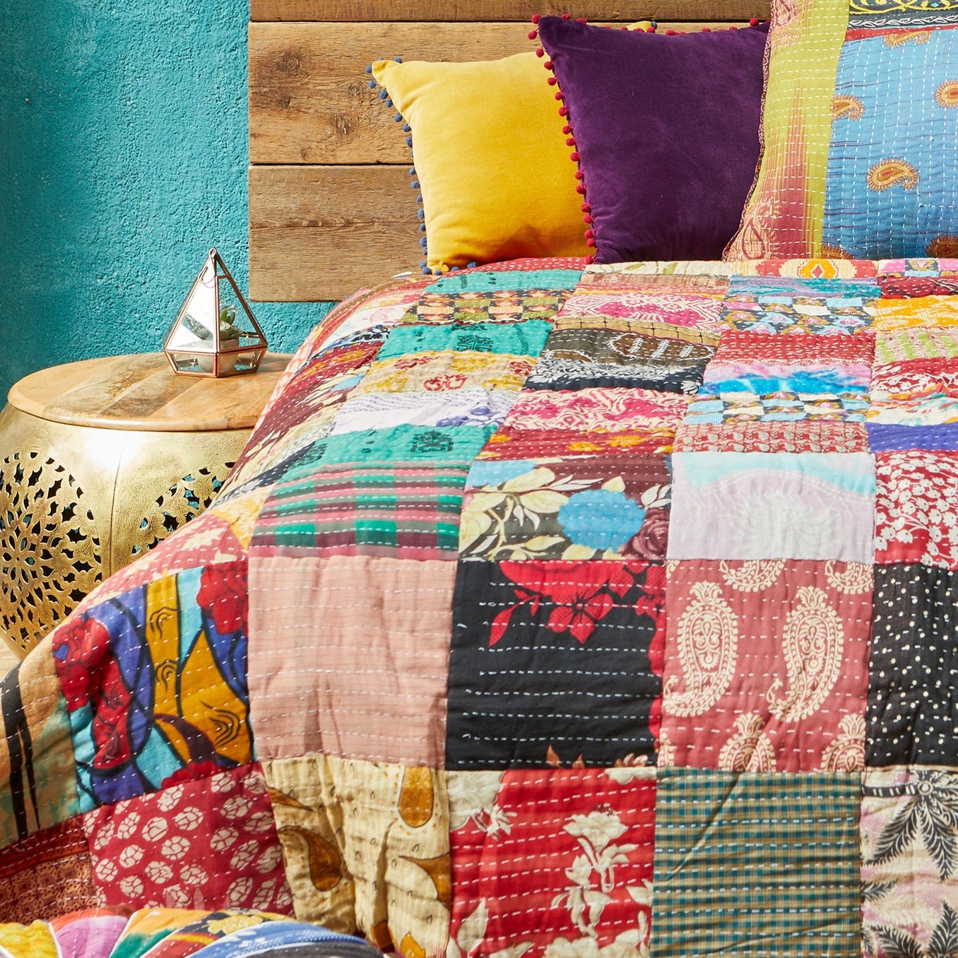 Vintage Kantha Stitch Quilted Bedcover - Q406 - Uneeka
