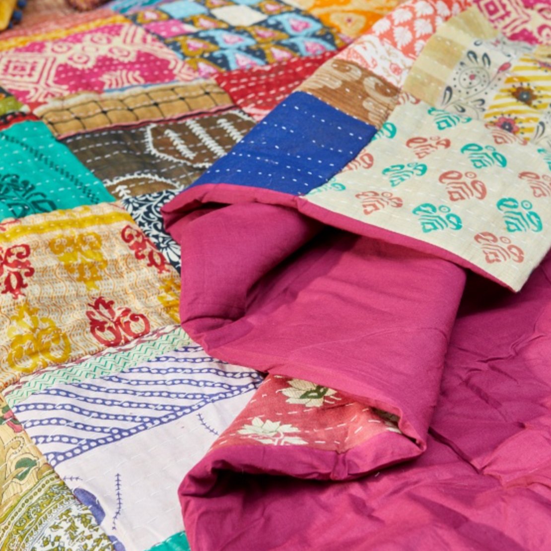 Vintage Kantha Stitch Quilted Bedcover - Q406 - Uneeka