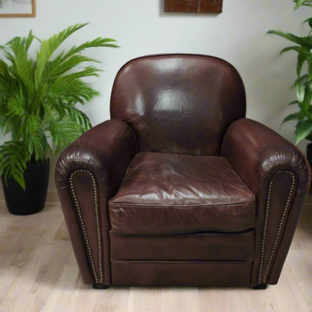 Vintage Leather Art Deco Armchair - TK917 - 1D - Uneeka