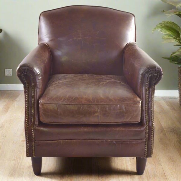 Vintage Studded Leather Chair | Classic Comfort & Style | Uneeka